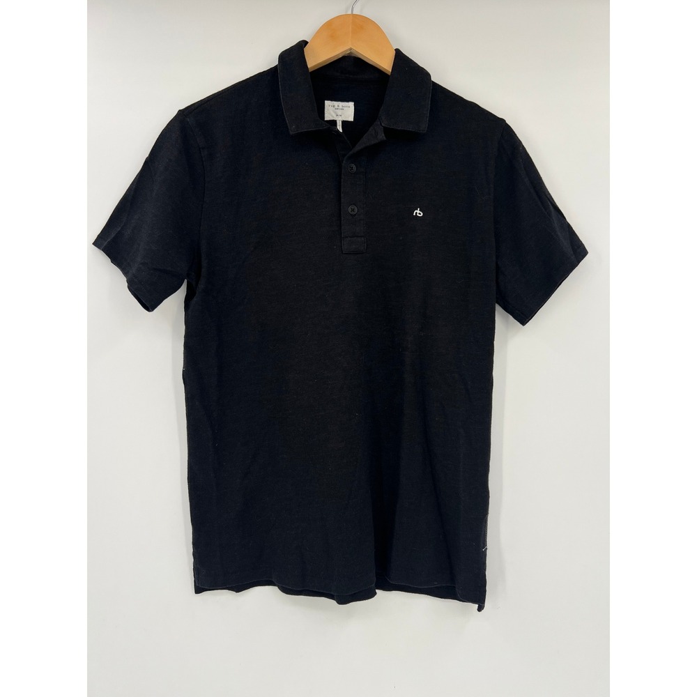 Rag & Bone Mens Black Cotton Blend Short Sleeve Logo Polo Shirt Size Medium